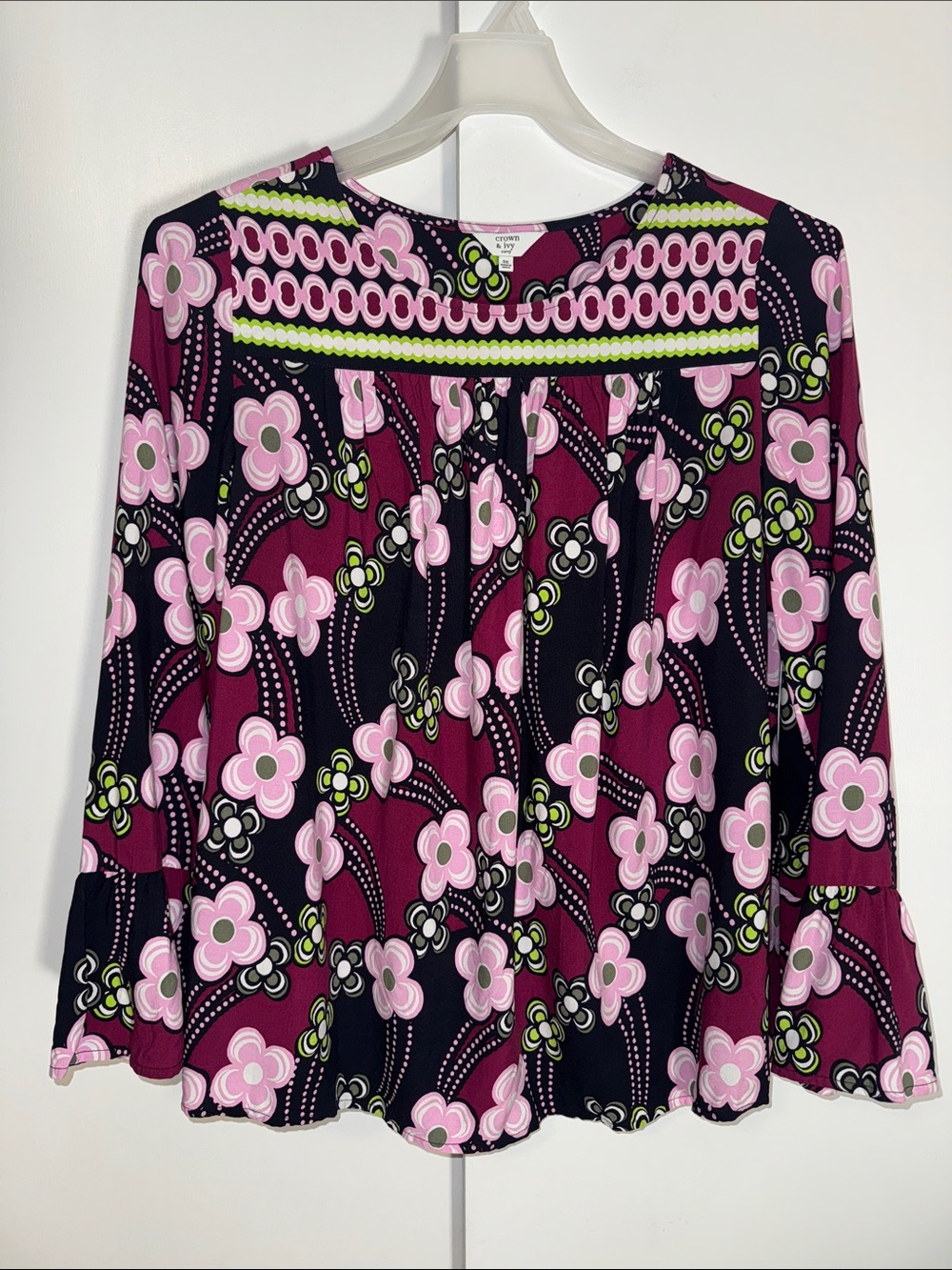 CROWN & IVY Curvy Boho Floral Print Peasant Blouse Top Women’s 0X